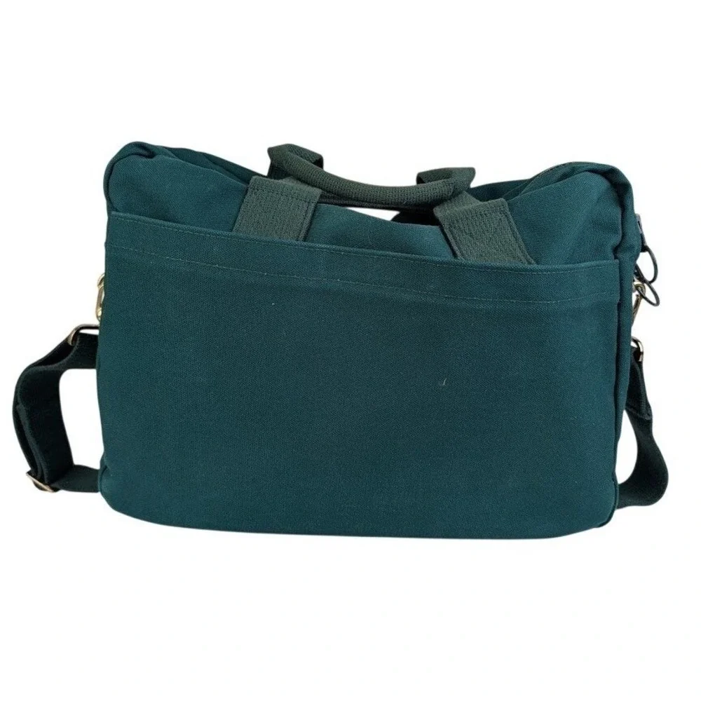Vintage Lands End Square Rigger Canvas Attaché Briefcase Bag Green Made in USA